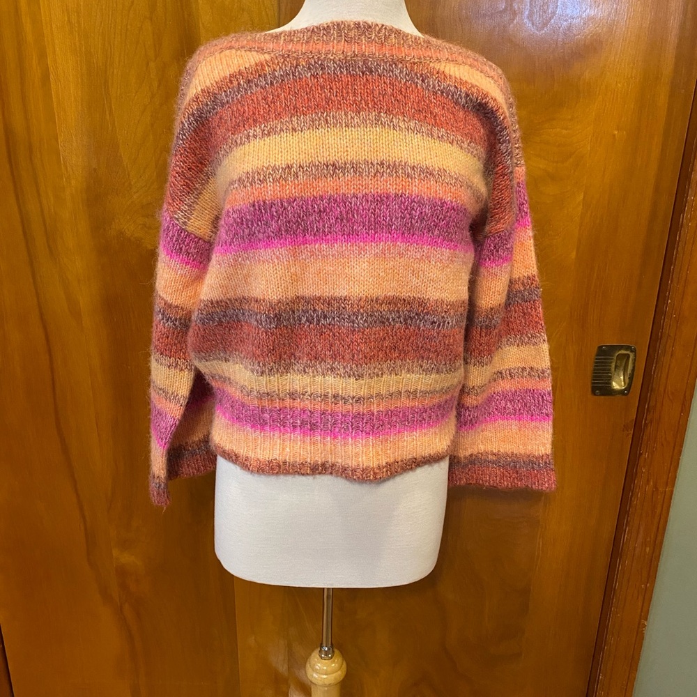 J. Crew Pink and Orange Striped Sweater